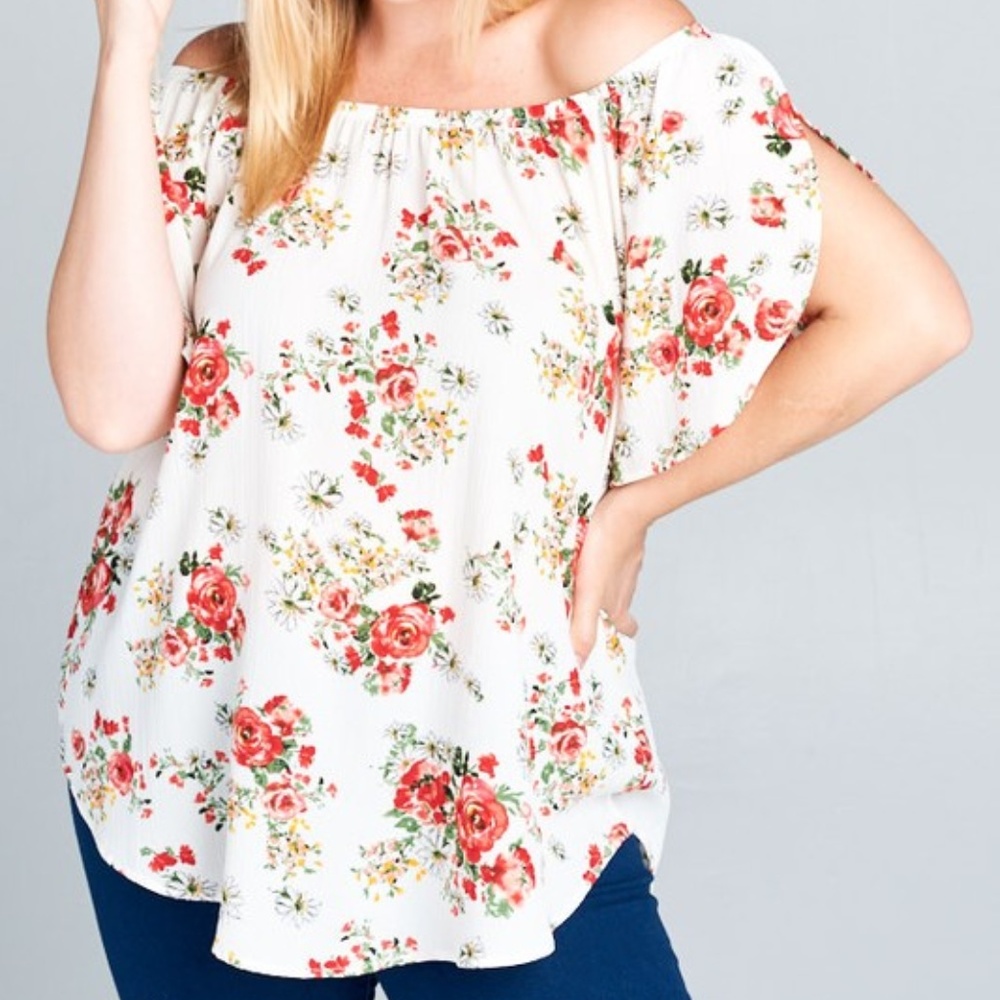 💞 PLUS SIZE Tunic Top Off Shoulder Ruffle Overlap
